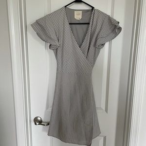 Grey/White pinstripe wrap dress